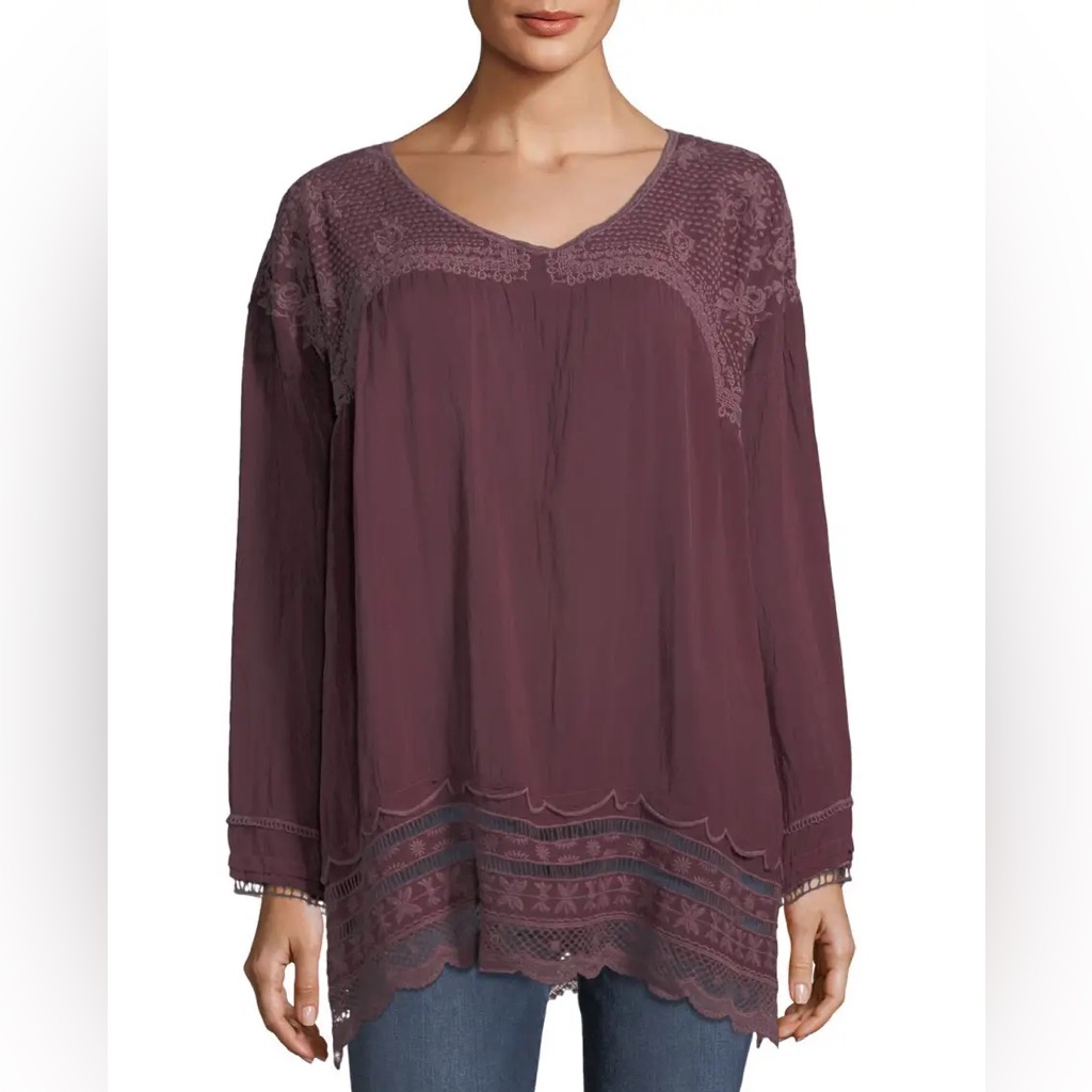 Sold-Johnny Was Boho Embroidered Crochet Tunic Top